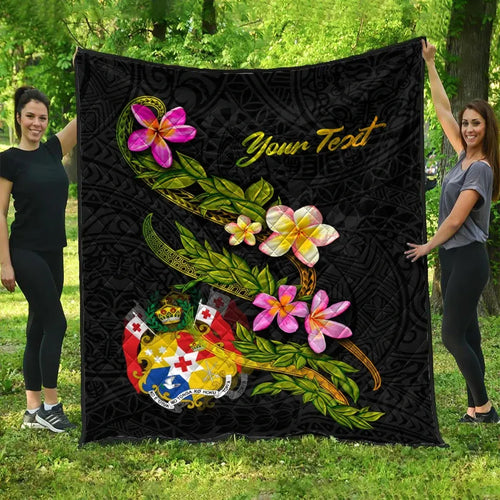 Tonga Polynesian Custom Personalised Quilt - Plumeria Tribal