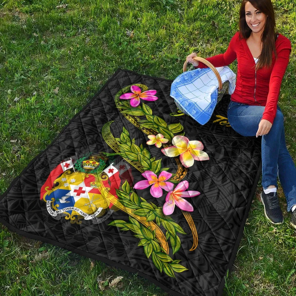 Tonga Polynesian Custom Personalised Quilt - Plumeria Tribal