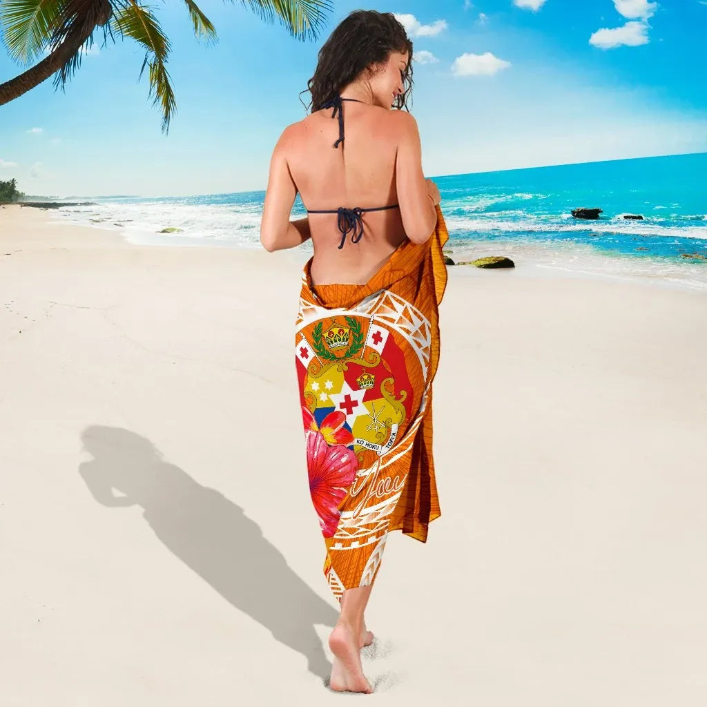 Tonga Polynesian Custom Personalised Sarong - Orange Floral With Seal