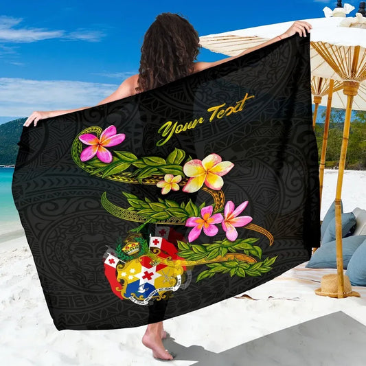 Tonga Polynesian Custom Personalised Sarong - Plumeria Tribal
