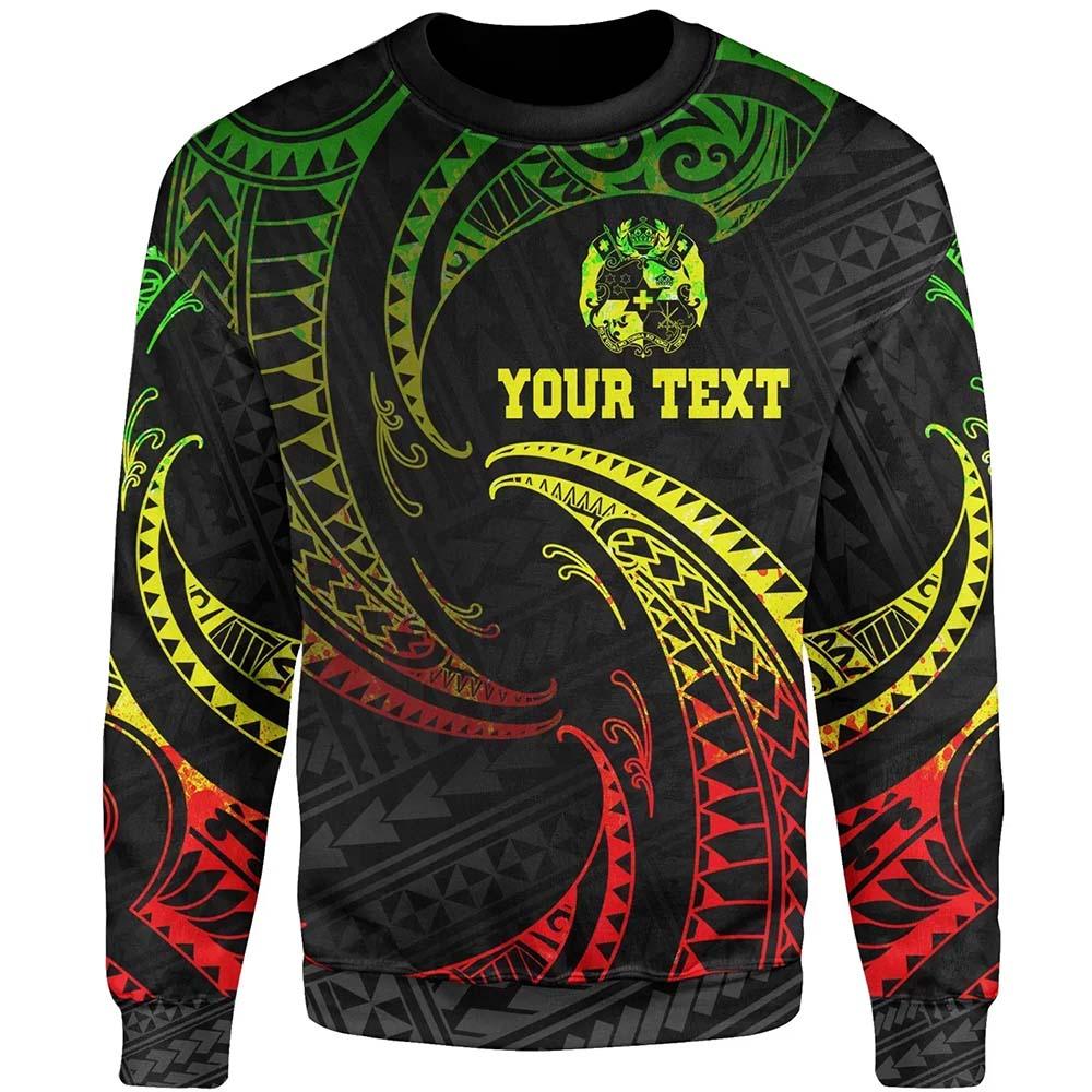 Tonga Polynesian Custom Personalised Sweatshirt - Reggae Tribal Wave