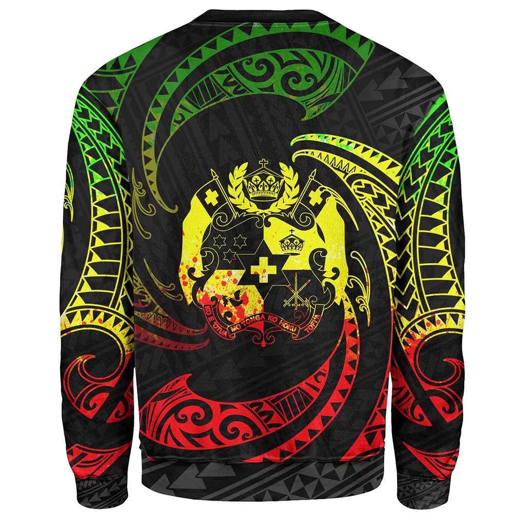 Tonga Polynesian Custom Personalised Sweatshirt - Reggae Tribal Wave