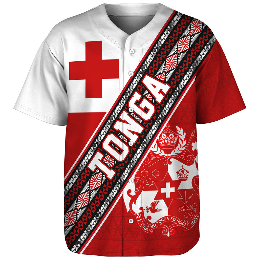 Tonga Baseball Shirt Ngatu Flag And Coat Of Arms