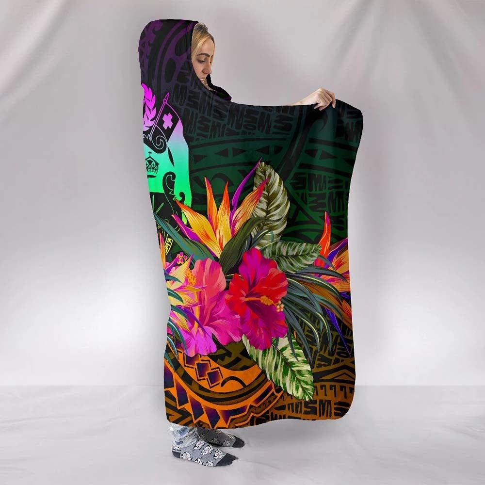 Tonga Polynesian Hooded Blanket - Summer Hibiscus