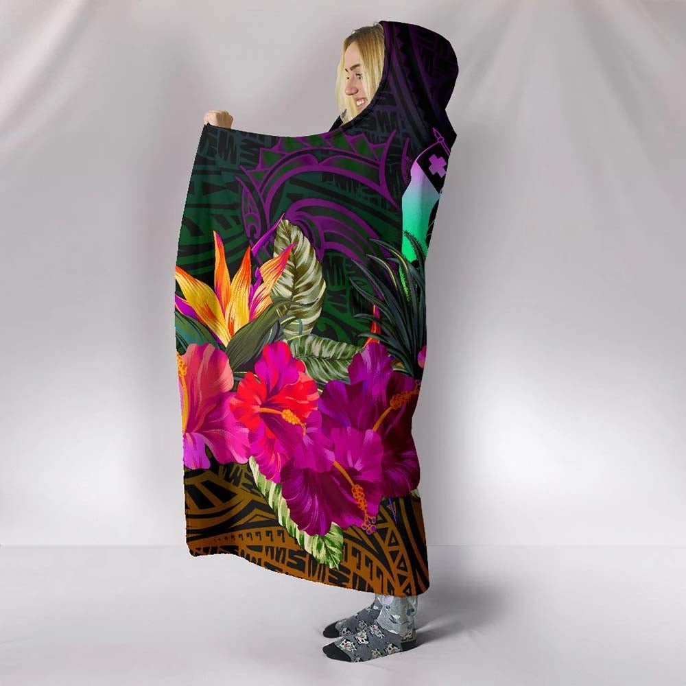 Tonga Polynesian Hooded Blanket - Summer Hibiscus