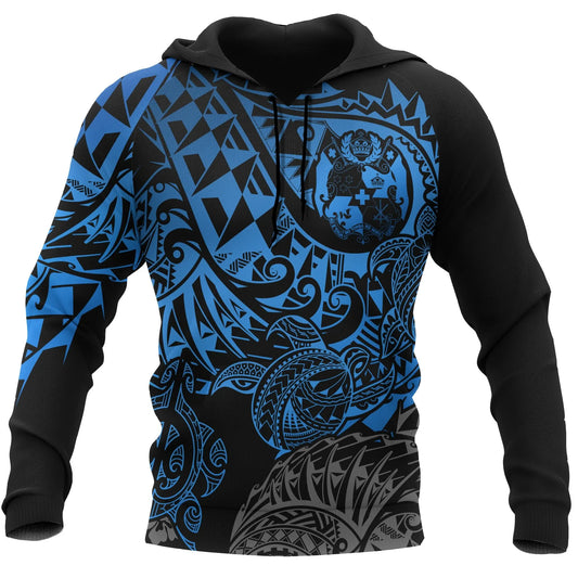 Tonga Polynesian Hoodie - Blue Turtle Flowing