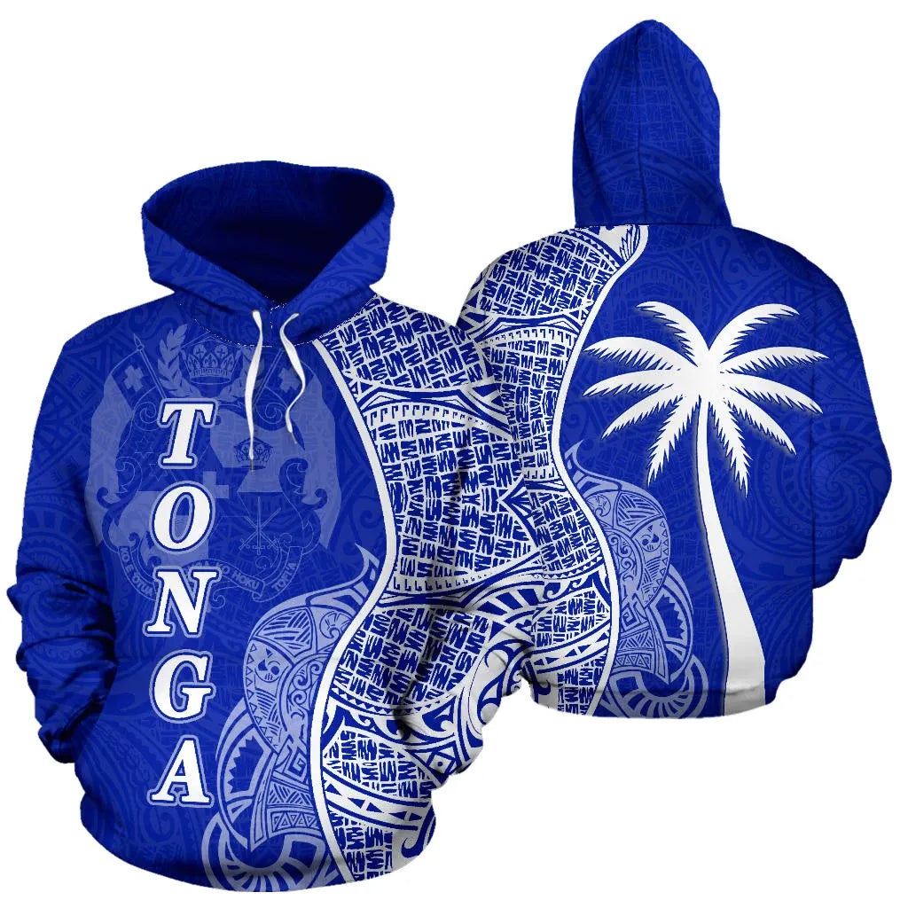 Tonga Polynesian Hoodie Coconut Tree Blue