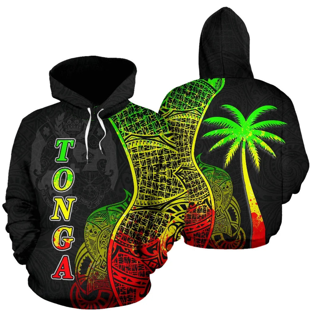 Tonga Polynesian Hoodie Coconut Tree Reggae