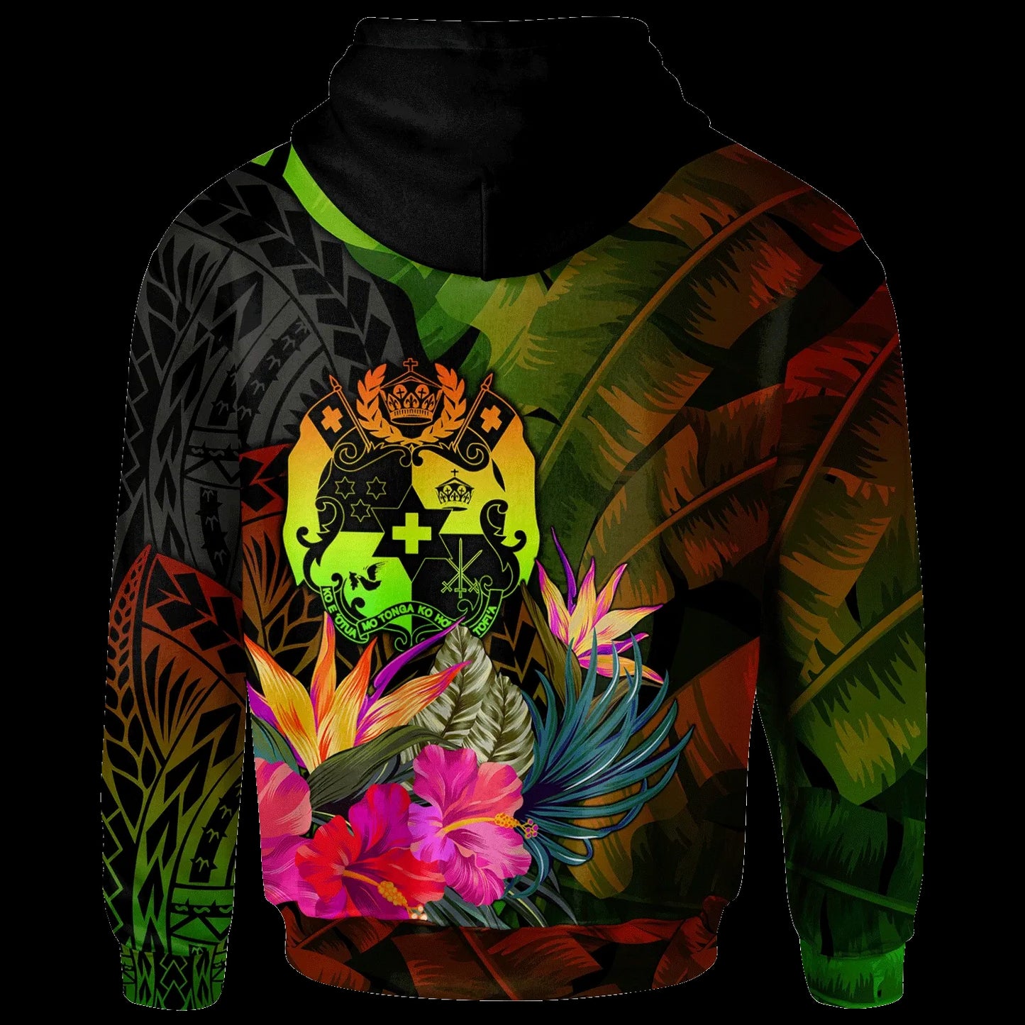 Tonga Polynesian Hoodie -  Hibiscus and Banana Leaves