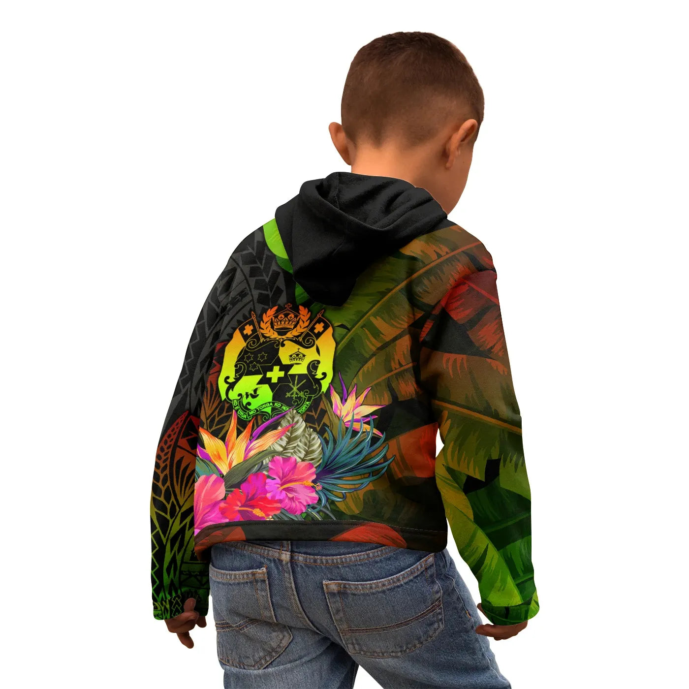 Tonga Polynesian Hoodie -  Hibiscus and Banana Leaves