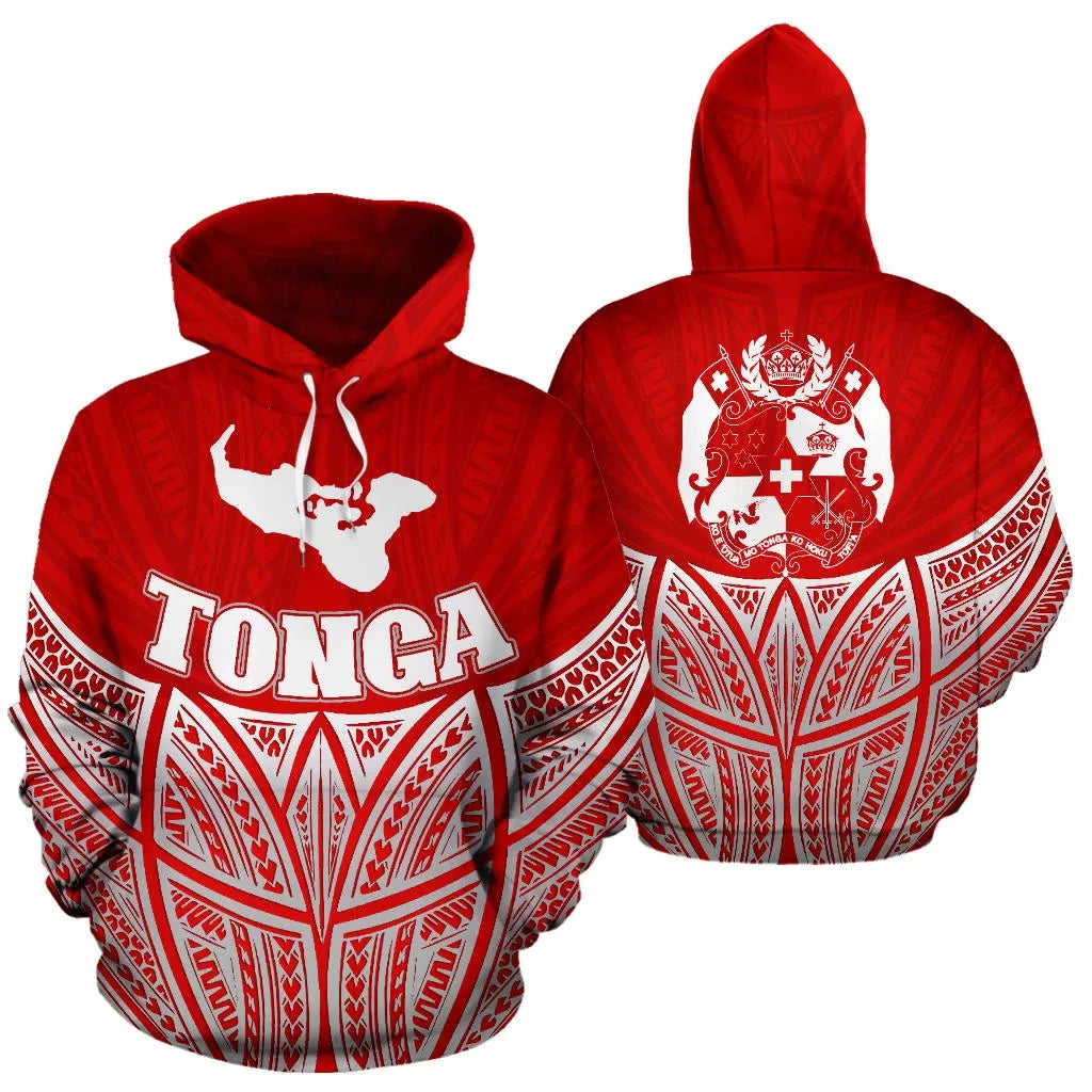 Tonga Polynesian Hoodie Red Pride Map nd Seal