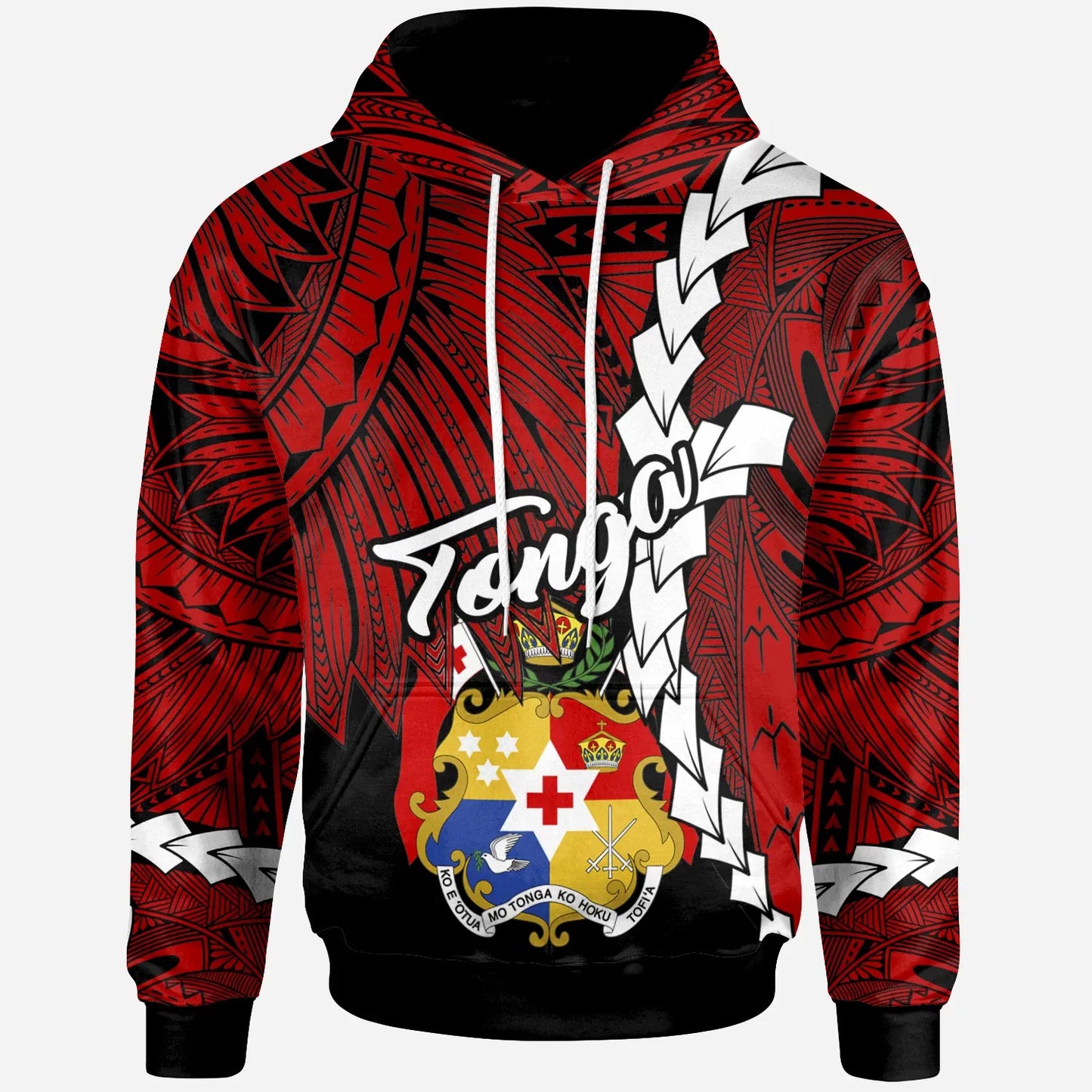 Tonga Polynesian Hoodie - Tribal Wave Tattoo Flag Color