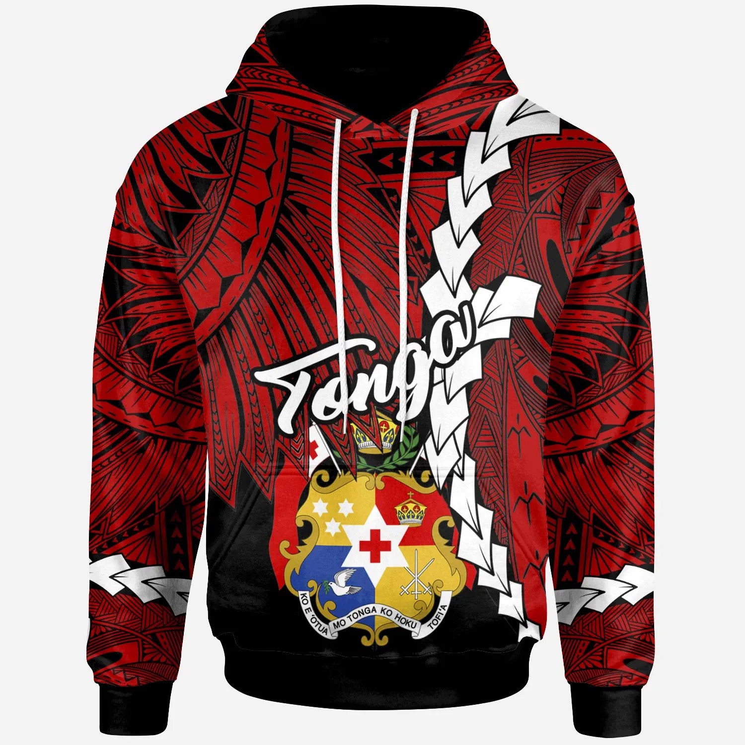 Tonga Polynesian Hoodie - Tribal Wave Tattoo Flag Color