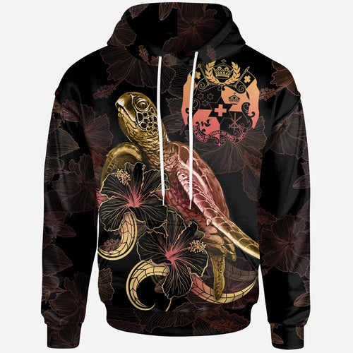 Tonga Polynesian Hoodie - Turtle With Blooming Hibiscus Gold