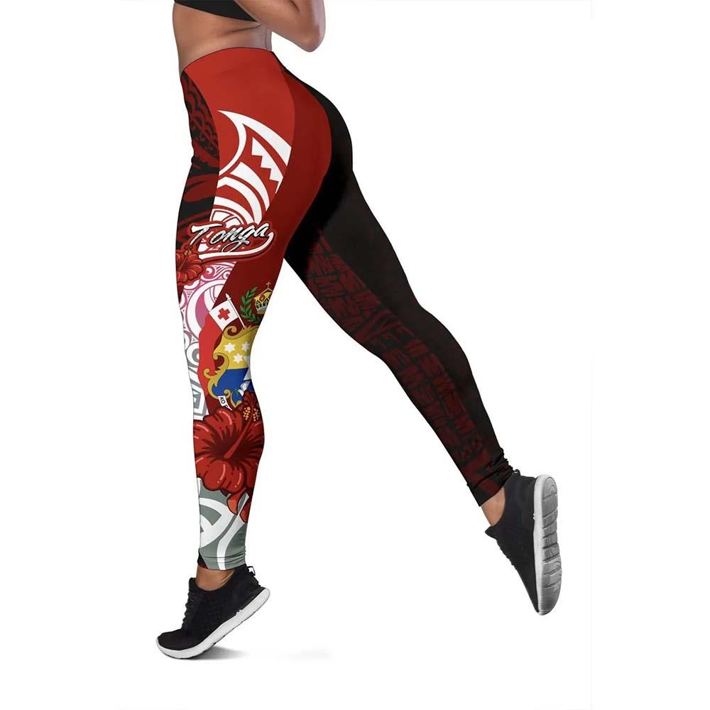 Tonga Polynesian Legging  - Coat Of Arm With Hibiscus