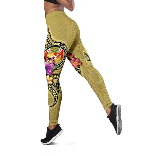 Tonga Polynesian Legging - Floral With Seal Gold