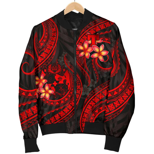 Tonga Polynesian Bomber Jacket - Red Plumeria