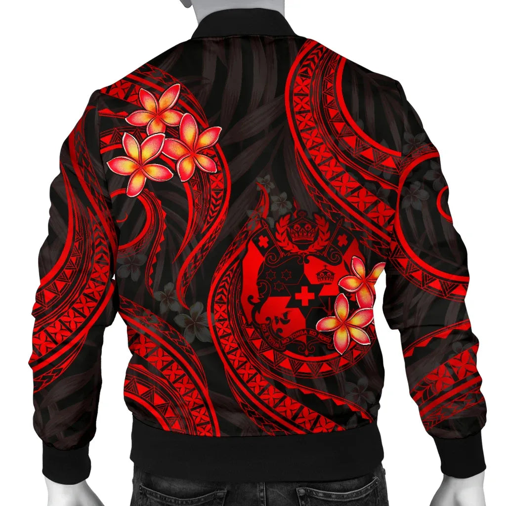 Tonga Polynesian Bomber Jacket - Red Plumeria