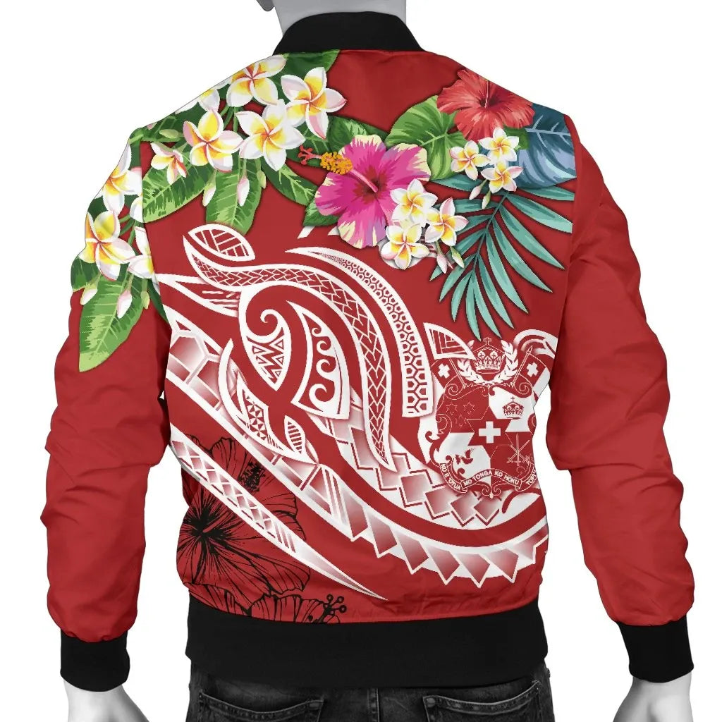 Tonga Polynesian Bomber Jacket - Summer Plumeria (Red)