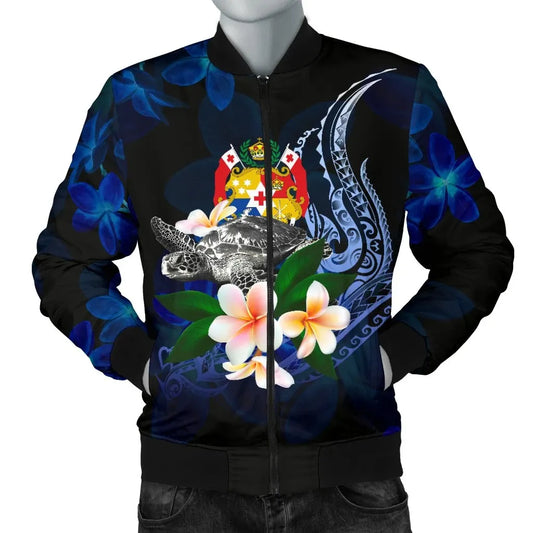 Tonga Polynesian Bomber Jacket - Turtle With Plumeria Flowers