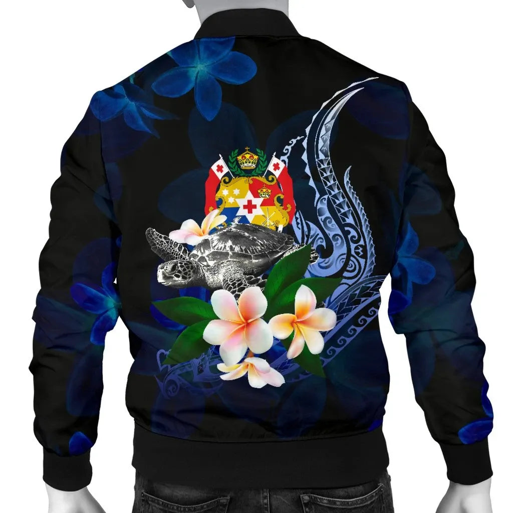 Tonga Polynesian Bomber Jacket - Turtle With Plumeria Flowers