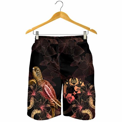 Tonga Polynesian Men Shorts - Turtle With Blooming Hibiscus Gold