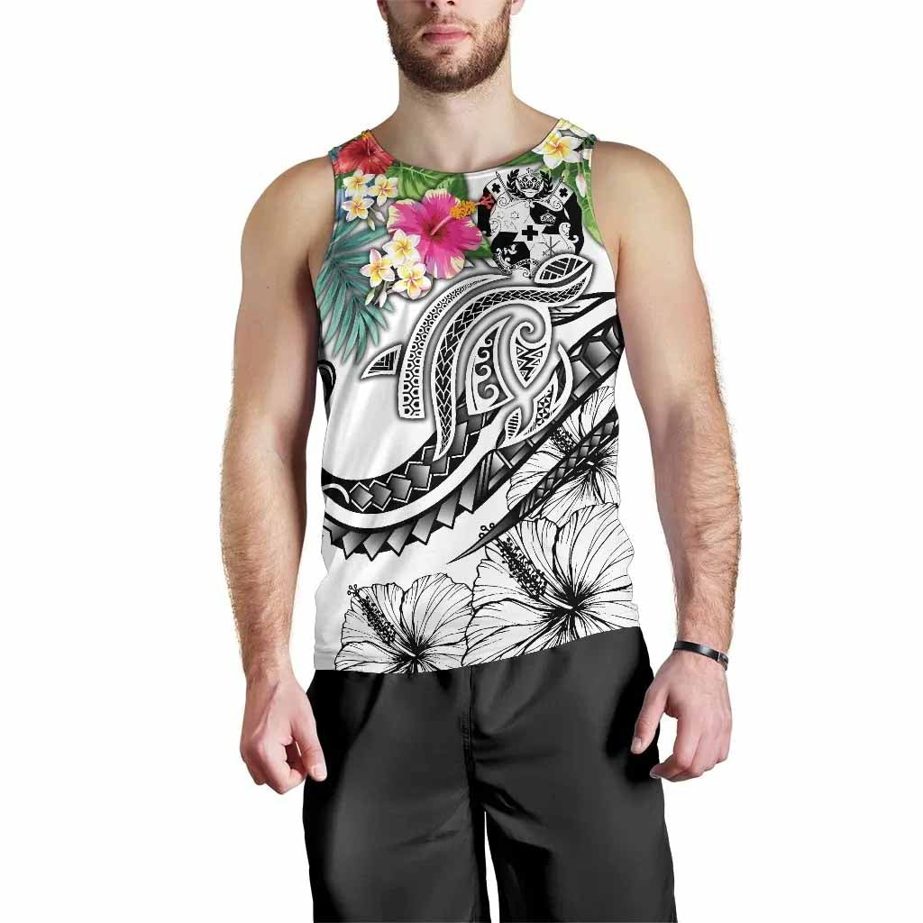 Tonga Polynesian Men Tank Top - Summer Plumeria (White)