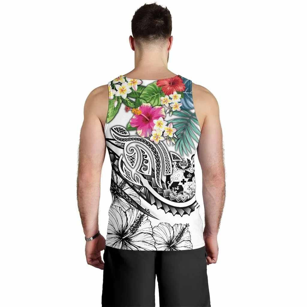Tonga Polynesian Men Tank Top - Summer Plumeria (White)