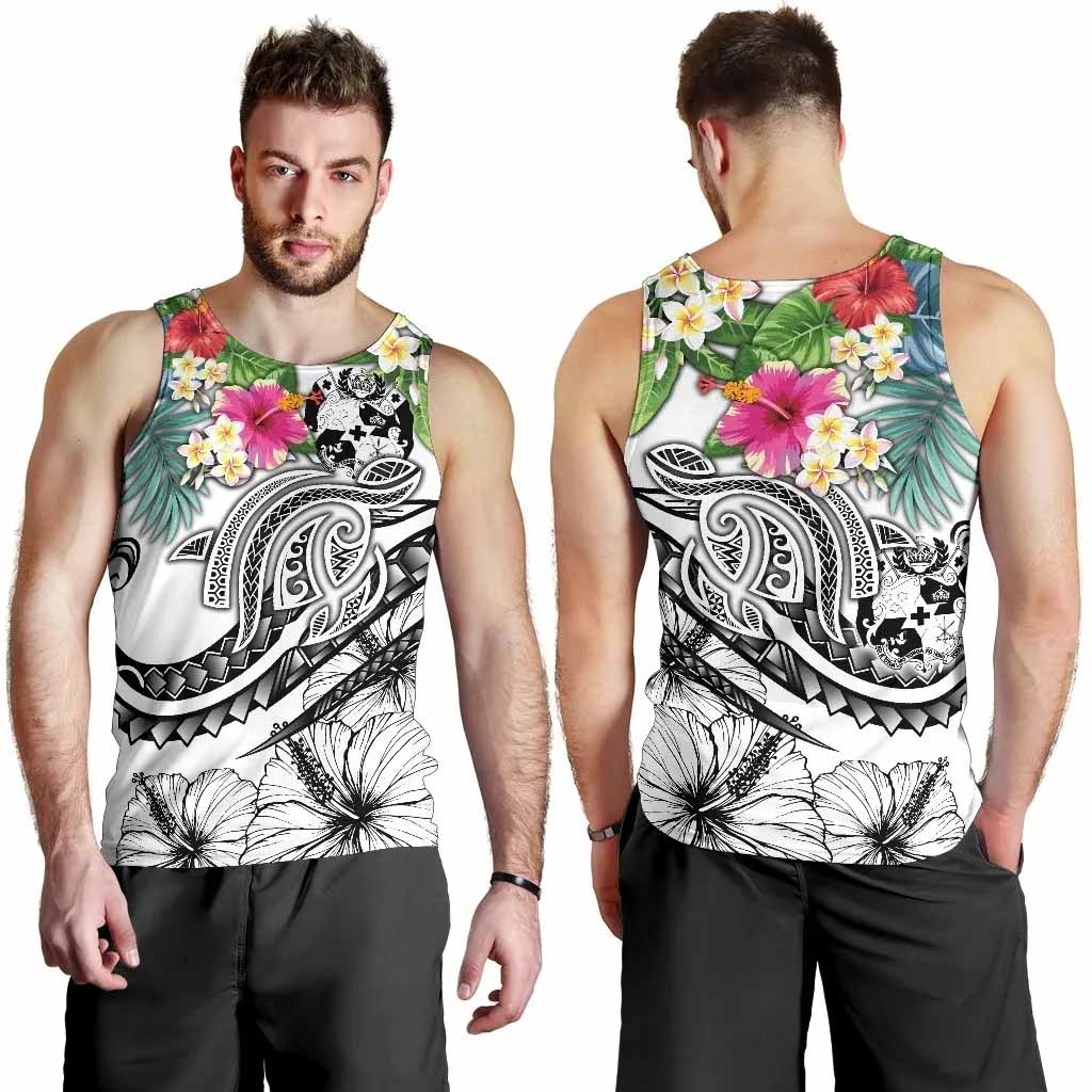 Tonga Polynesian Men Tank Top - Summer Plumeria (White)
