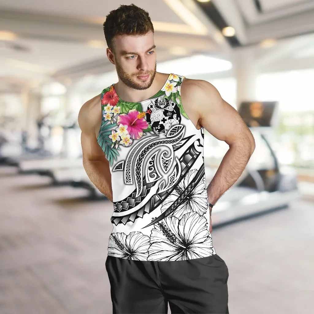 Tonga Polynesian Men Tank Top - Summer Plumeria (White)