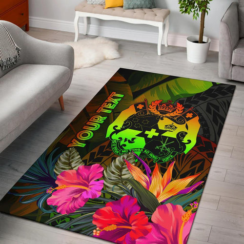 Tonga Polynesian Personalised Area Rug - Hibiscus and Banana Leaves