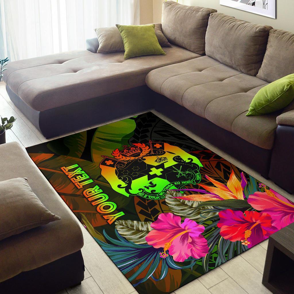 Tonga Polynesian Personalised Area Rug - Hibiscus and Banana Leaves