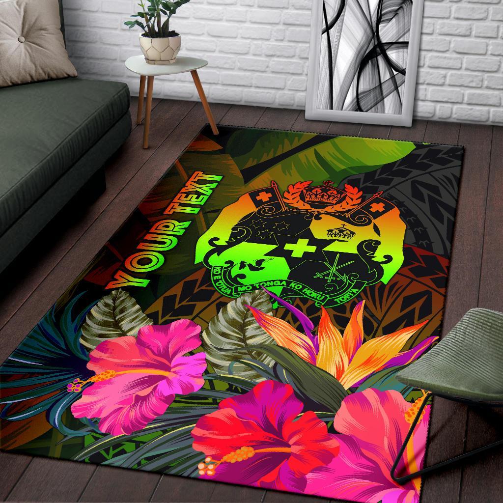 Tonga Polynesian Personalised Area Rug - Hibiscus and Banana Leaves