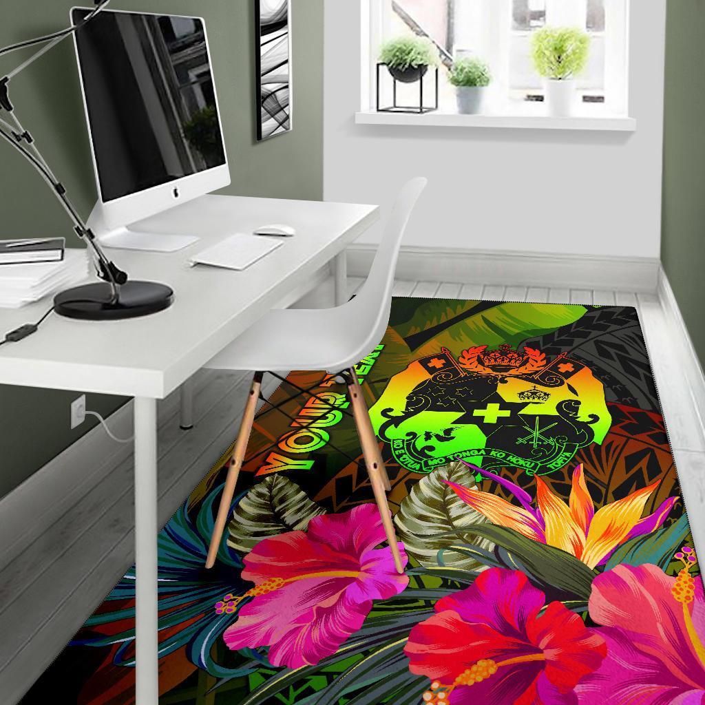 Tonga Polynesian Personalised Area Rug - Hibiscus and Banana Leaves