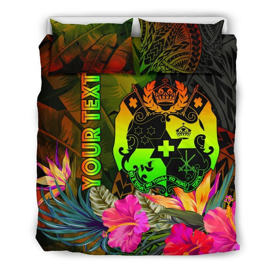 Tonga Polynesian Personalised Bedding Set - Hibiscus And Banana Leaves