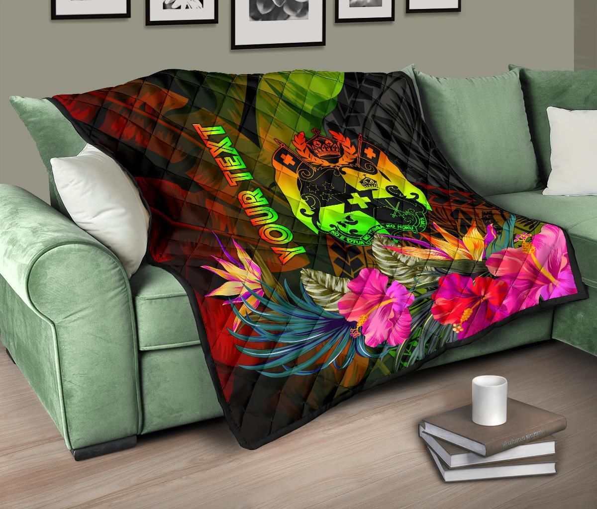 Tonga Polynesian Personalised Premium Quilt -  Hibiscus and Banana Leaves