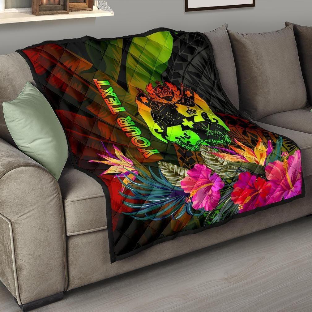 Tonga Polynesian Personalised Premium Quilt -  Hibiscus and Banana Leaves