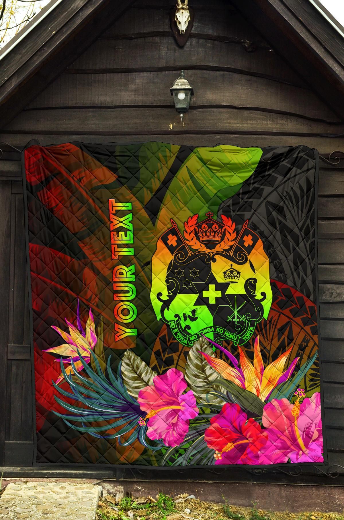 Tonga Polynesian Personalised Premium Quilt -  Hibiscus and Banana Leaves