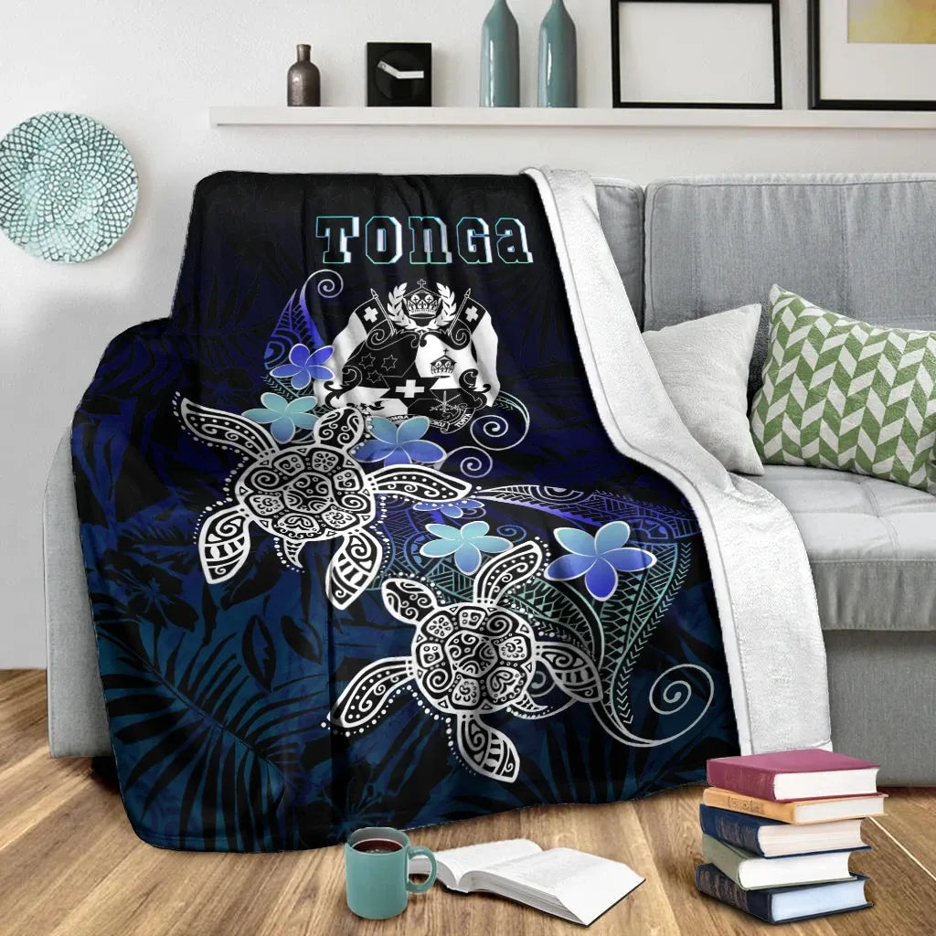 Tonga Polynesian Premium Blanket - Blue Turtle Couple