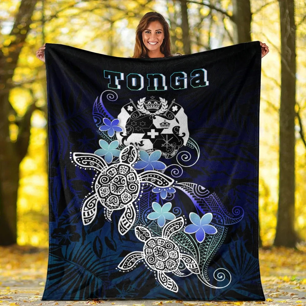 Tonga Polynesian Premium Blanket - Blue Turtle Couple
