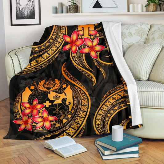 Tonga Polynesian Premium Blanket - Gold Plumeria