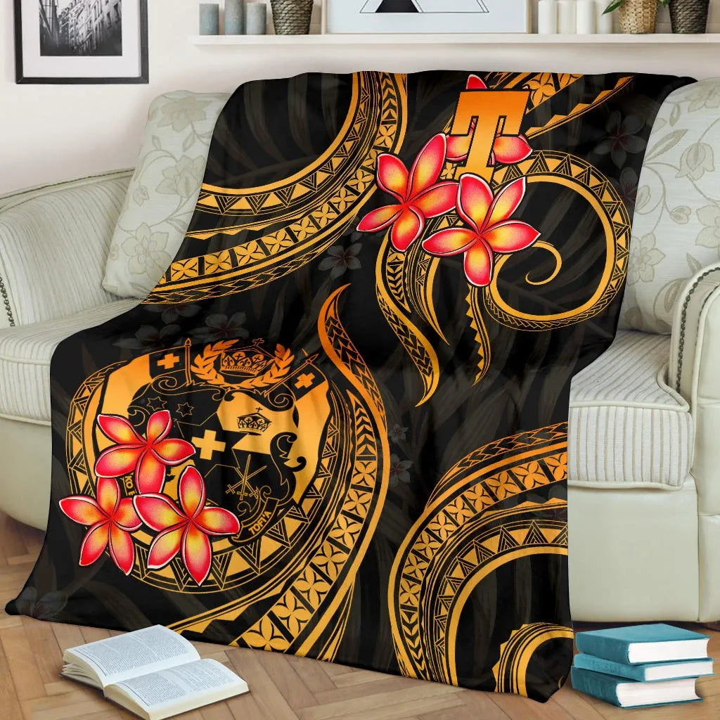 Tonga Polynesian Premium Blanket - Gold Plumeria