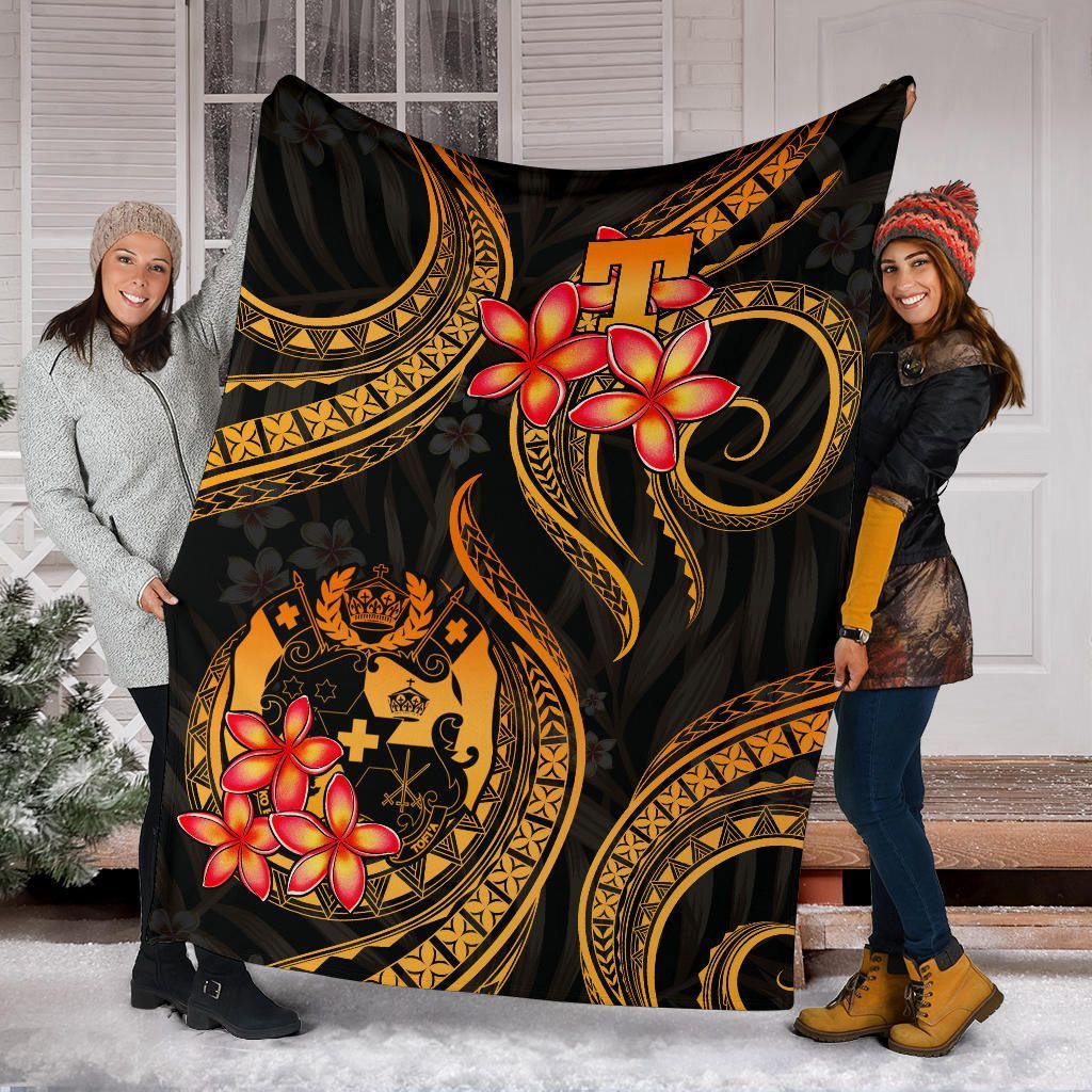 Tonga Polynesian Premium Blanket - Gold Plumeria