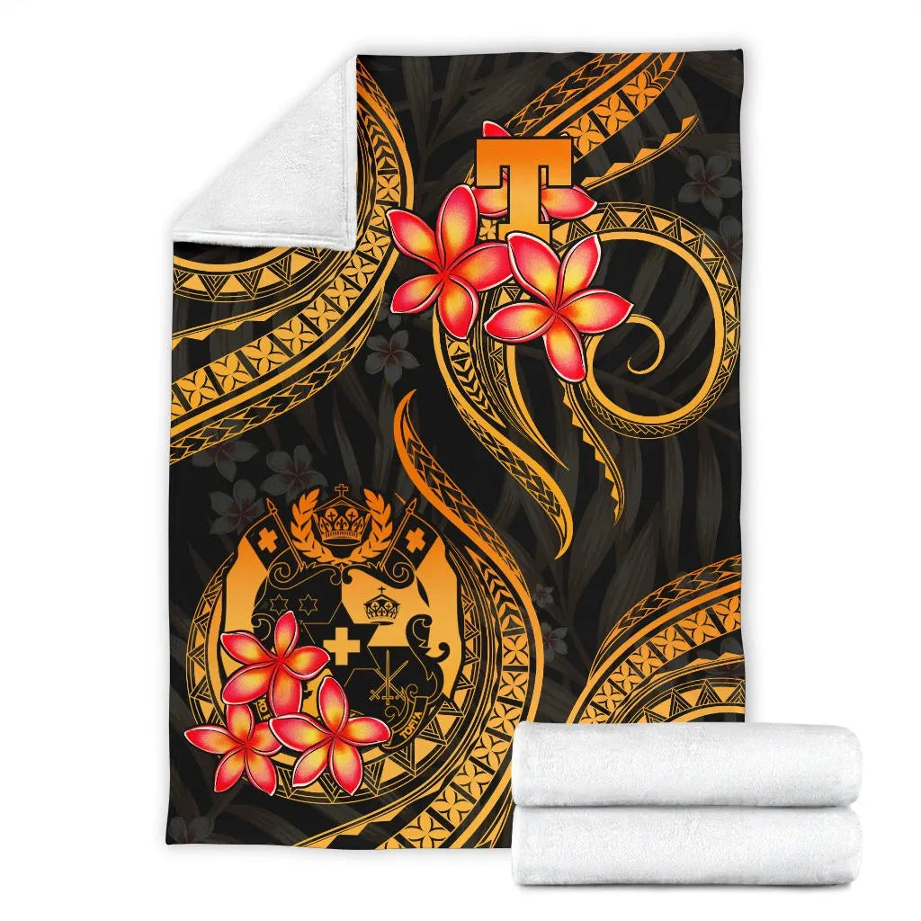 Tonga Polynesian Premium Blanket - Gold Plumeria