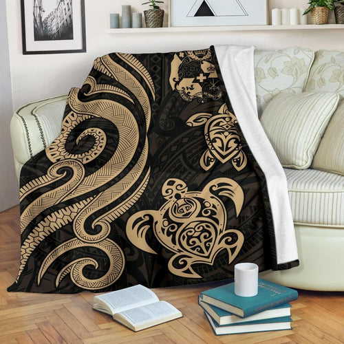 Tonga Polynesian Premium Blanket - Gold Tentacle Turtle