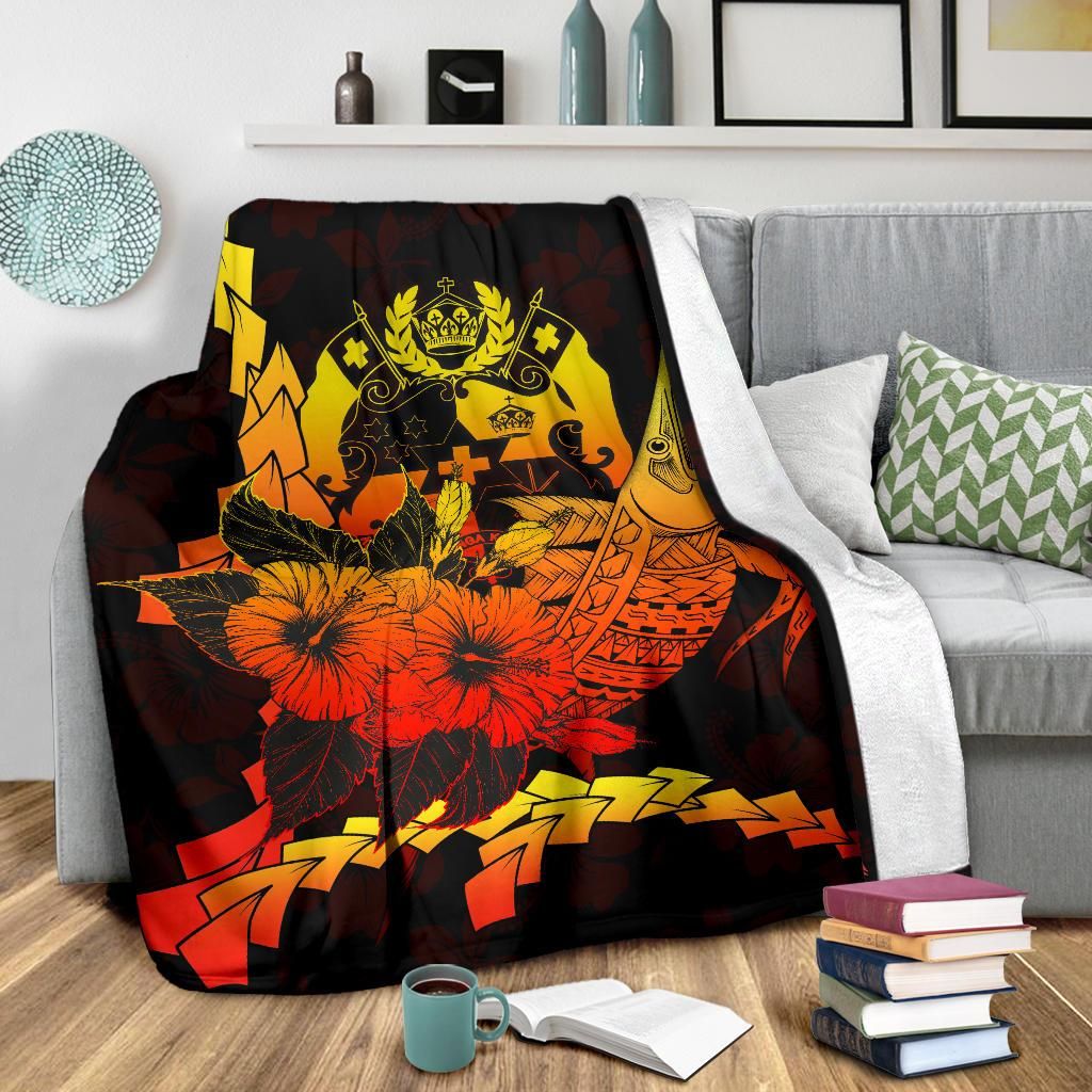 Tonga Polynesian Premium Blanket - Swordfish With Hibiscus
