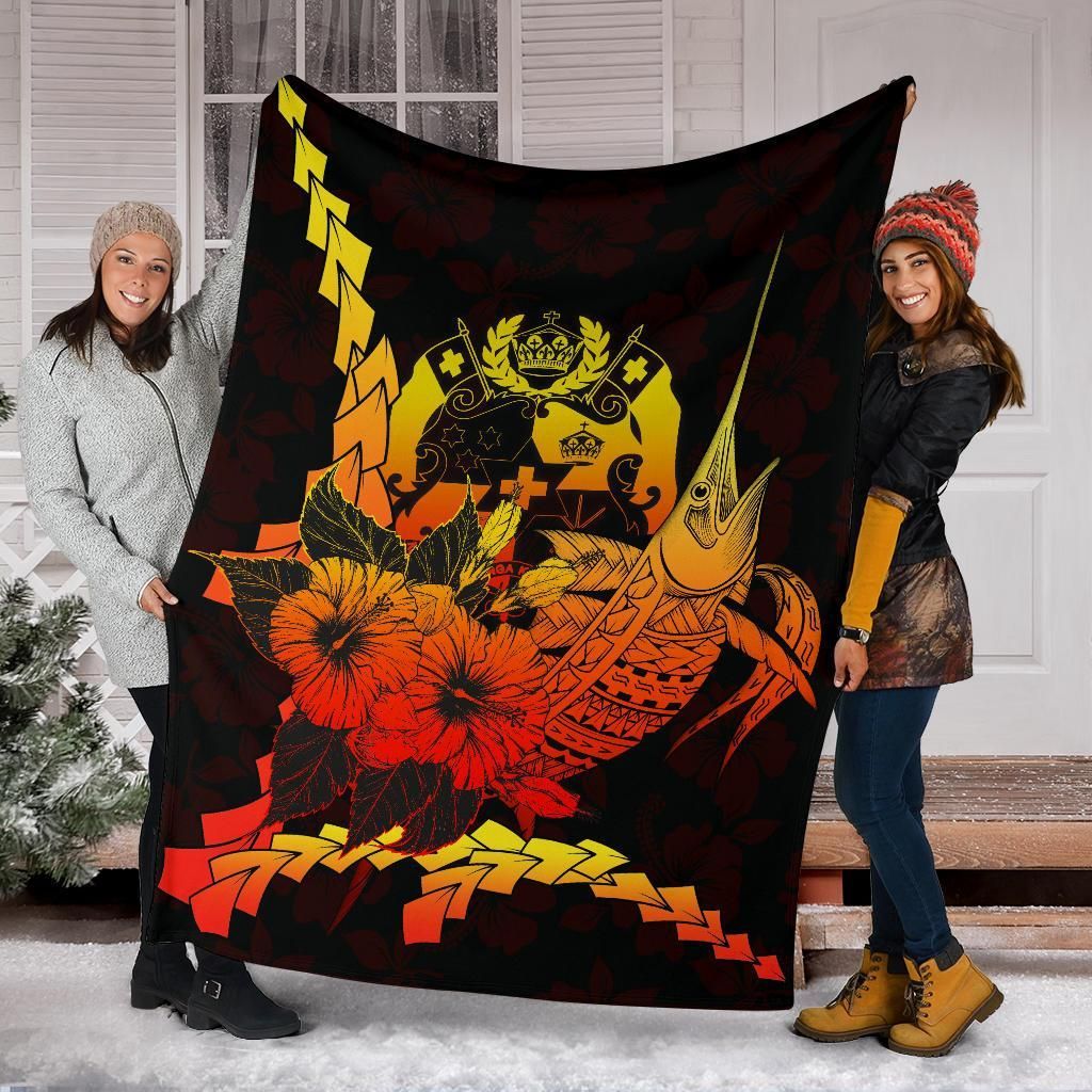 Tonga Polynesian Premium Blanket - Swordfish With Hibiscus