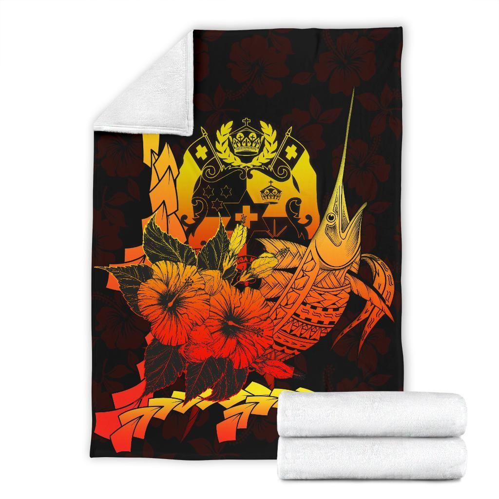 Tonga Polynesian Premium Blanket - Swordfish With Hibiscus