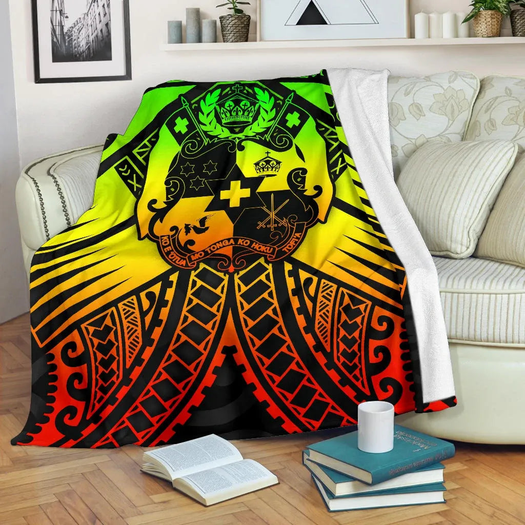 Tonga Polynesian Premium Blanket - Tonga Reggae Seal with Polynesian tattoo