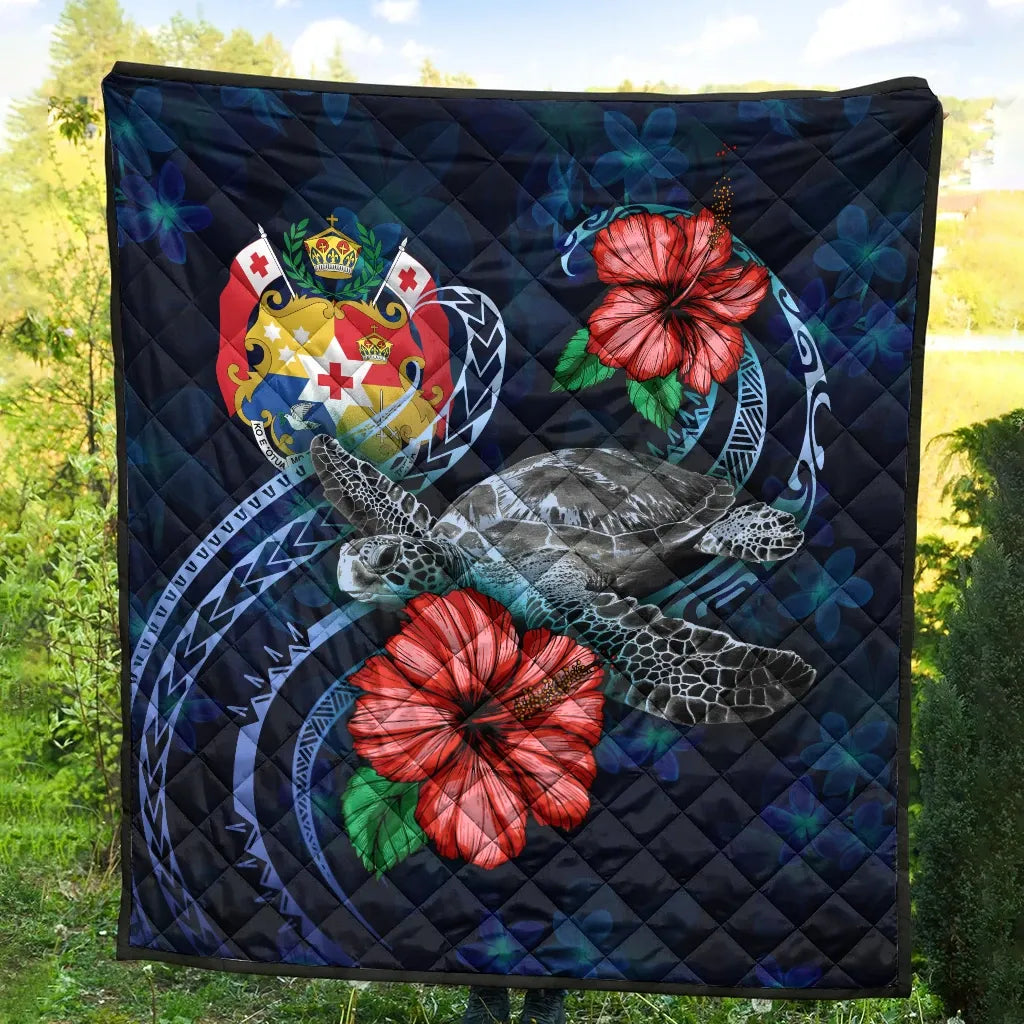 Tonga Polynesian Premium Quilt - Blue Turtle Hibiscus